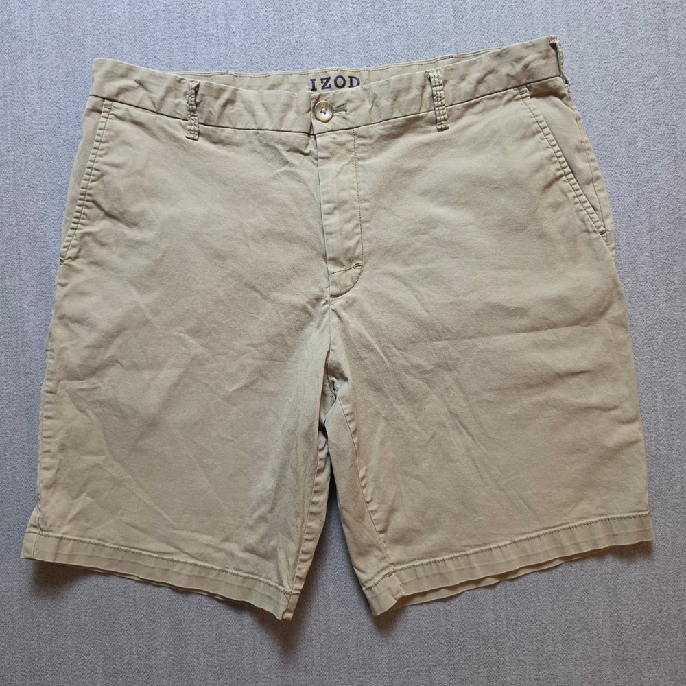 IZOD Chino Shorts Men 34 Khaki Tan Stretch Cotton Casual Everyday